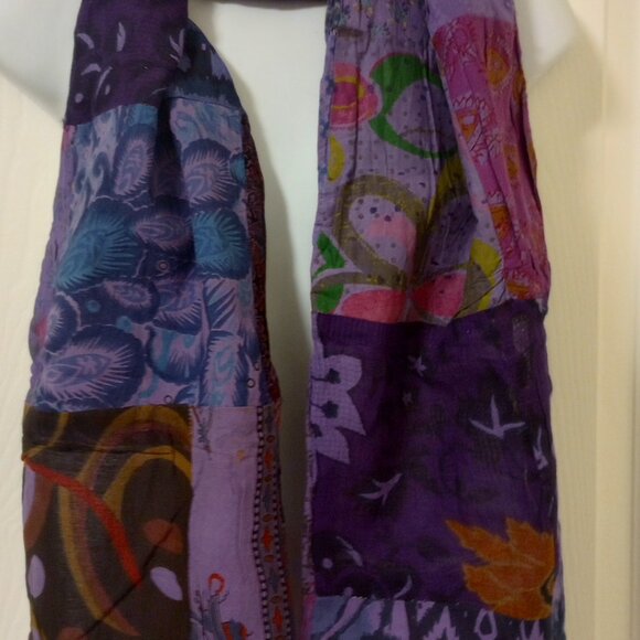 Purple Patchwork Reversible Scarf Stole - Picture 9 of 11